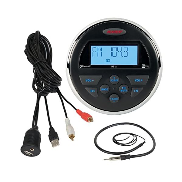 Jensen-AMFMUSB-Waterproof-Marine-Stereo-With-Enrock-Universal-USB-35MM-Auxiliary-Interface-Mount-WEnrock-Marine-Radio-Antenna-Black