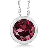 Gem Stone King 14K White Gold Red Rhodolite Garnet Pendant Necklace For Women (0.64 Cttw, Gemstone January Birthstone, Round 5MM, with 18 Inch Chain)