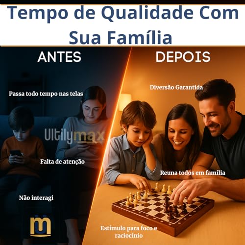 Jogo de xadrez Magnético 3 em 1, Damas e gamão em madeira, Tabuleiro Dobrável 24x24 cm, Peças de Resina, Estilo Estojo Clássico Profissional