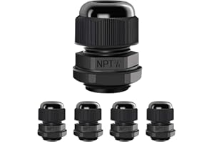 LeMotech 5 Pack NPT 3/4" Cable Glands Waterproof Adjustable 12.5-18mm Cable Connectors Black Nylon Joints with Gaskets