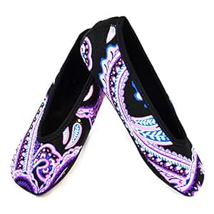 Nufoot Women's Ballet Flats - Foldable Neoprene Slipper Socks For Travel, Yoga & Home (Red, Size Small)