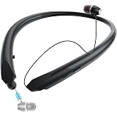 MOCANIO Bluetooth Neckband Headphones with Retractable Earbud Cables, 24H Battery Life, IPX5 Sweatproof Wireless Earbuds, Stereo Surround Sound for Sports, Running, Workouts