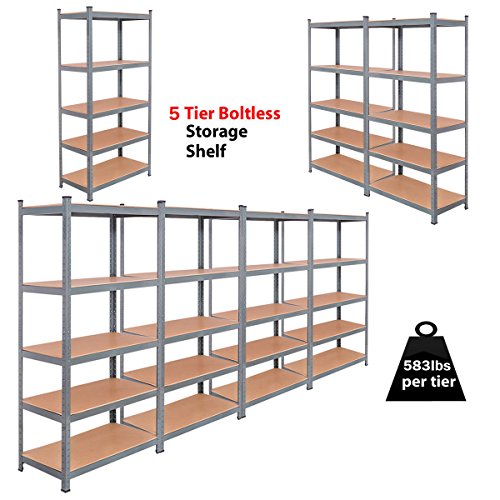 Tangkula 5Tier Storage Shelves SpaceSaving Storage Rack Heavy Duty Steel Frame Organizer High