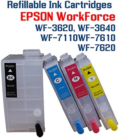 T252XL Refillable Ink Cartridges - WorkForce WF-3620 WF-3640 WF-7110 WF-7610 WF-7620 printer Refillable ink cartridge package 4 Refillable ink cartridges with Auto Reset Chips