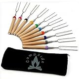 Hot Dog Roasting Sticks - Set Of 10 (32”) Extra Long Telescoping Roasting Hot Dog Forks/Skewers, Marshmallow/S'more Roasting Skewers, Safe For Kids, Must Have Camping Campfire Accessories