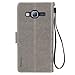 Galaxy J3 Case,Premiun Wallet Leather Credit Card Holder Butterfly Flower Pattern Flip Folio Stand Case for Samsung Galaxy J3 2016 J320 & Amp Prime & Express Prime with a Wrist Strap - Grey