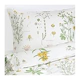 Strandkrypa 3 Piece Queen Duvet Cover and Pillowcases, Floral Patterned, White