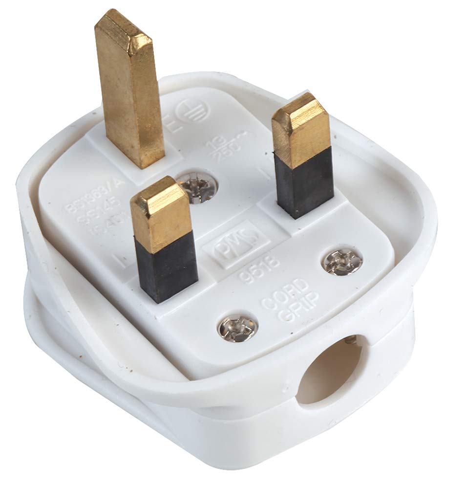 PRO ELEC UK 13A Mains Plug, Fused, White – Type G, 250V, Durable Polypropylene Body (PELB1652)