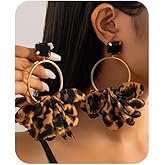 Chunky Leopard Hoop Dangle Earrings for Women Cute Animal Print Large Drop Sexy Gold Earrings Fashion Black Crystal 80/90s Leopard Dangle Earring Jewelry Gifts for Her Birthday Christmas
