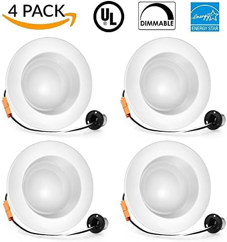Four Bros 4 Inch Dimmable Recessed LED Downlight, 10W (75W Equivalent), 5000K (Daylight), Retrofit Lighting Fixture, 750 Lumens - Great for Cans Bathroom, Kitchen, Office (Daylight, 4 Pack)