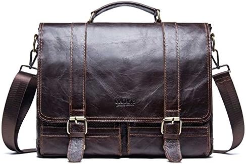 NYDZDM Men's Briefcase Messenger Bag Vintage Leather Crossbody Shoulder Satchel Bags 14 Inch Laptop Handbag Brown