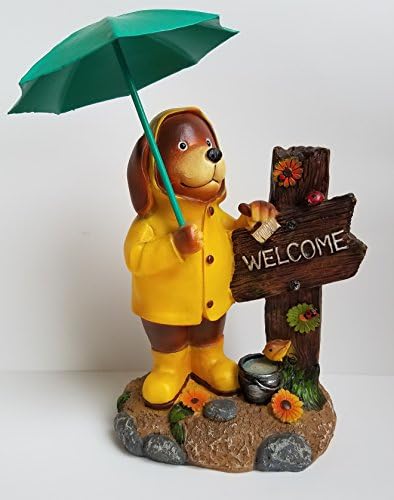Northcrest 8.5 Inch Dog in Raincoat with Umbrella Welcome Garden Statue