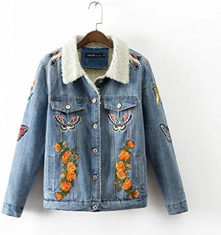 B4YOU Women's Girls Embroidered Reversible Denim Jeans Bomber Jacket (MEDIUM, thicken)