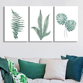 3 Panel Canvas Wall Art - Watercolor Style Tropical Plants - Giclee Print Gallery Wrap Modern Home Art Ready to Hang - 16"x24" x 3 Panels