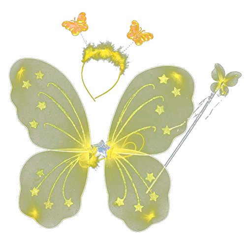 EFINNY Girl's Butterfly Fairy Costume Wings Headband Magic Wand Set