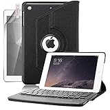 iPad Mini Case with Keyboard, Boriyuan 360 Degree Rotating Stand Detachable Wireless Bluetooth Keyboard PU Leather Cover for Apple iPad Mini 1/Mini 2/Mini 3 with Screen Protector and Stylus, Black