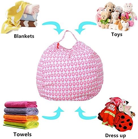 Bluexury Creative Stuffed Animal Storage Bean Bag Chair - Premium Canvas - Perfect Storage for Blankets / Pillows / Covers / Towels / Clothes