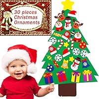 iShyan Kids Felt Christmas Tree DIY Wall Hanging Felt Christmas Decorations with 30pcs Detachable Christmas Ornaments, 3.1ft