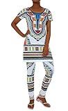 Inorin Women African 2 Pieces Set Geometric Printed Outfit Dashiki dress and Long pants, White, XX-Large