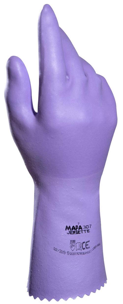 MAPA Professional JERSETTE 307 - Latex Cleaning and Maintenance Gloves, Liquid proof, Mauve (Pale Purple) Size 8 Protective Safety Work Gloves (1 Pair)