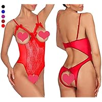 N-pearl Women Open Cup Lingerie - Sexy Crotchless Lace One-Piece Teddy Bodysuit Nightie Plus Size S-3XL