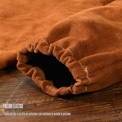 QeeLink Welding Leather Work Sleeves for Men Women Cowhide Fondera Anti-Adhesive Heat Resistant Flame Protective Arm Sleeves Garden Arm Sleeves 1 Pair (Brown)