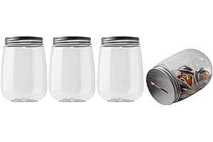 Mczxon Small Clear Plastic Coin Bank Jars 4-Pack, 16oz with Silver Slotted Lids, Transparent Coin Money Piggy Banks for Adults Teens Kids