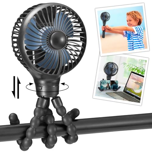 Photo 1 of snawowo Mini Portable Baby stroller Fan, Auto Oscillating Battery Operated Personal Small Handheld Fan with Flexible Tripod, Rechargeable Clip On Fan for Car Seat Crib Treadmill Travel Camping Black