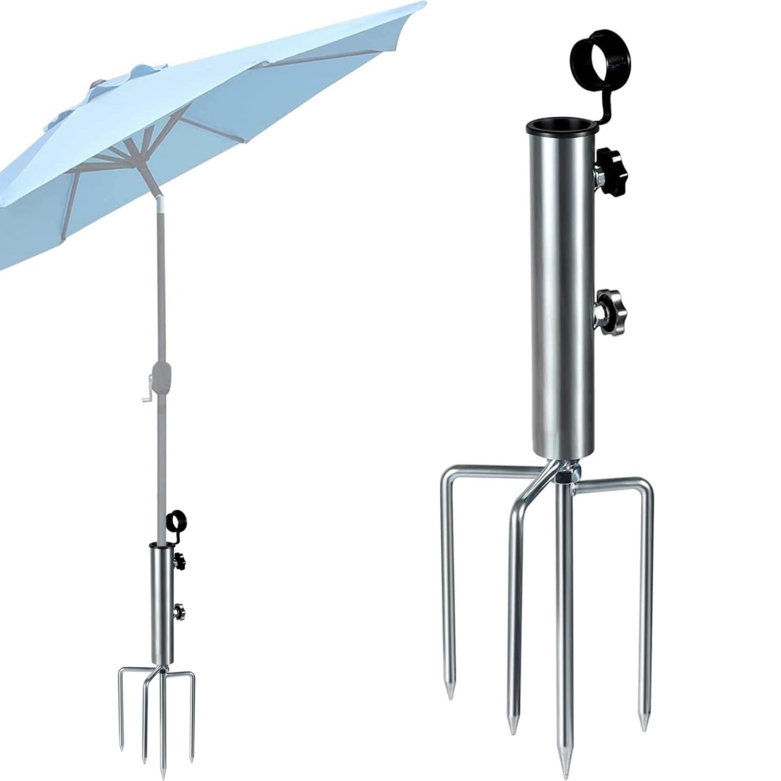 JVHLOV Parasol Stand, Patio Umbrella Steel Anchor, Parasol Base with 4 Spikes, Removable & Adjustable Heavy Duty Metal Parasol Spike, Outdoor Parasol Stand Ground Spike for Beach Grass Sand