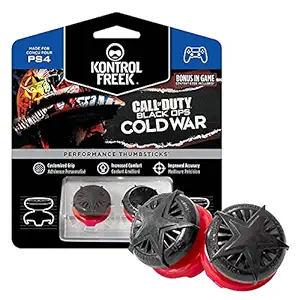 KontrolFreek Call Of Duty: Black Ops Cold War Performance Thumbsticks For Playstation 4 (PS4) And Playstation 5 (PS5) | 2 High-Rise, Convex | Black/Red