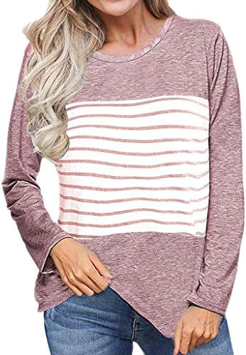 Women Long Sleeve Sweatshirt, Ladies Casual Color Block Stripe Patchwork Long Sleeve Pullover Tops Fashion Loose Tunic