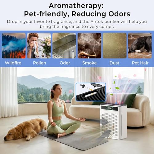 AIRTOK Home Air Purifier 170m² HEPA Filter Removes 99.97% Allergens Smoke Dust Pet Pollen Odor with Air Quality Monitoring PM 2.5 Aromatherapy Washable Filter