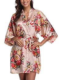 Kimono de satén floral para dama, bata corta de dama de honor y novia para fiesta de boda