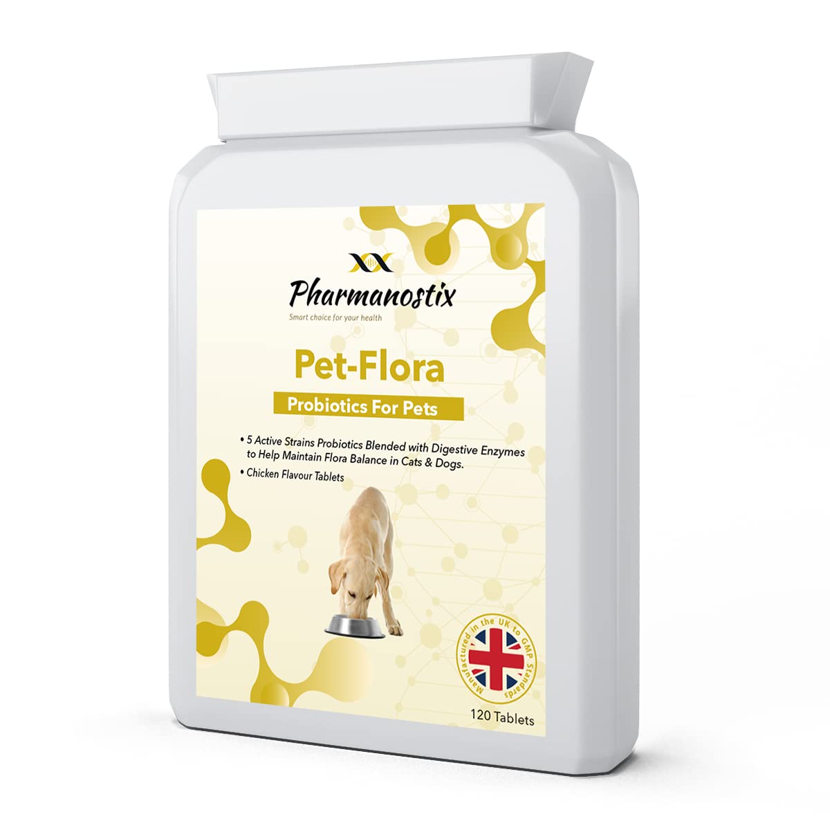 Pet-Flora Probiotics For Dogs and Cats, 120 Chicken Tablets, 2 Billion cfu, Diarrhoea Bad Breath Itchy Skin and Yeast Infection Treatment, Added Digestive Enzymes and Inulin Prebiotic, UK Manufactured