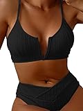 HYTENSUN Women's V Cut High Waisted Bikini Ribbed