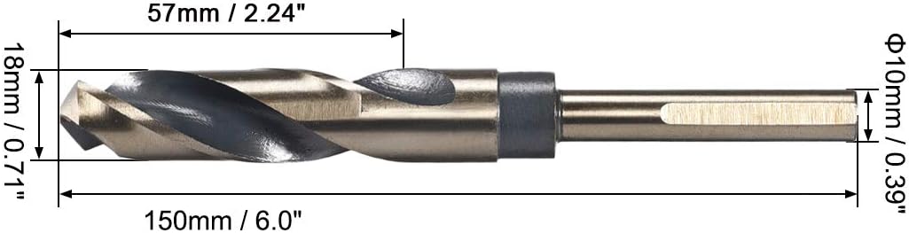 sourcing map Reduced Shank Twist Drill Bits 18mm Black Nitride & Gold Titanium Coated High Speed Steel 4341 with 10mm (3/8") Shank for Stainless Steel Alloy Metal Plastic Wood - Image 3