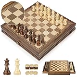 Peradix Magnetic Chess Checkers Board Sets with 2