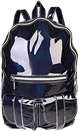 Girl's Boy's Holographic Laser PU Leather Backpack Travel Casual School Bag Multi-pockets(Black)