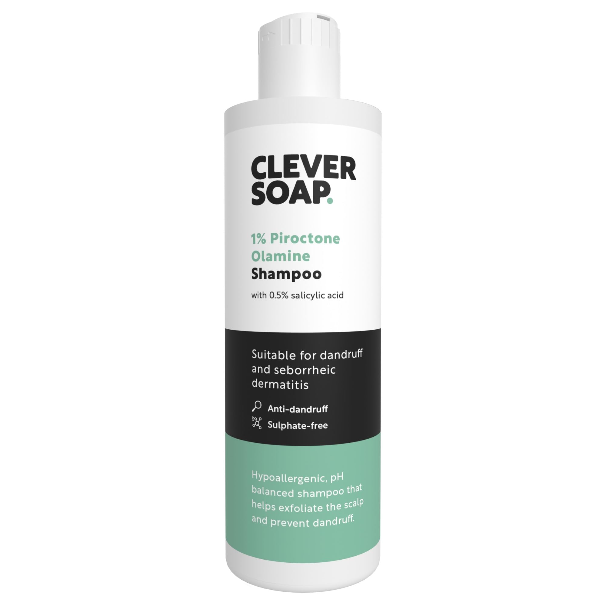 Clever Soap 1% Piroctone Olamine Anti-Dandruff Shampoo With Salicylic Acid - Suitable For Seborrheic Dermatitis, Psoriasis, Folliculitis & Itchy, Flaky, Sensitive Scalp & Hair - For Men & Women