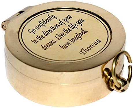 MoonSun Thoreau's Go Confidently Poem Engraved Compass Vintage Maritime Brass Handmade Pocket Nautical Gift