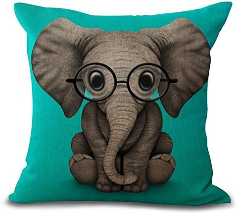 Animal 18 "X18 " Inchs Funny Lovely Animals Abstract Adorable Elephant Baby Wearing Glasses Cotton Linen Throw Pillow Case Personalized Cushion Cover NEW Home Office Indoor Decorative Square