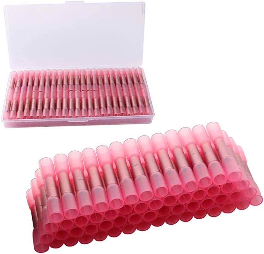 QitinDasen 80Pcs Heat Shrink Butt Connectors, Heat Shrink Wire Connector Butt Terminals Kit, Crimp Connectors Waterproof Insulated Electrical Terminals (22-16 AWG, Red)