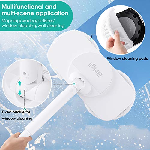 Brigii Electric Mop and Window Cleaner in One, 360 Rotation Cordless Mop for Hardwood,Vinyl,Tile,Laminate Floor Cleaning,Ligthweight Power Floor Polisher with Microfiber Cleaning Pads-X180 White