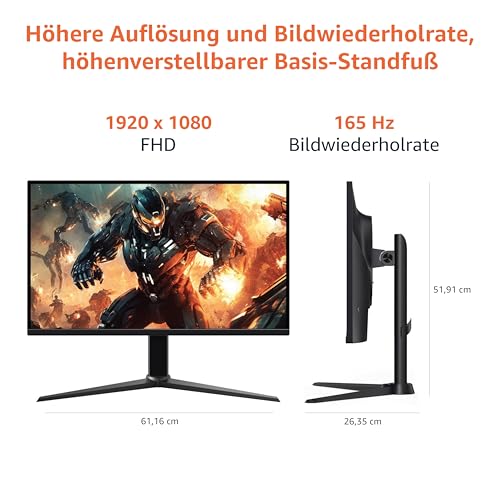 Amazon Basics Gaming-Monitor 27 Zoll (68.6 cm), FHD 1080p, 165 Hz, VESA-kompatibel, Adaptive Synchronisierung, 1 ms Reaktion, Schwarz 5