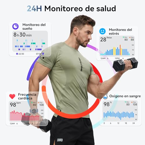 Men's Smart Watch 1.27 Inch Smartwatch Woman Round 2 Straps, Sleep Monitor Health and Fitness Functions 120+ Sports Modes 3ATM Waterproof for iPhone/Samsung/Android NBlack