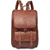 LOTCAIN Vintage Faux Leather Backpack, Slim Laptop Backpack Travel Waterproof Pack Weekend Daypack Bag for Men Women,Brown
