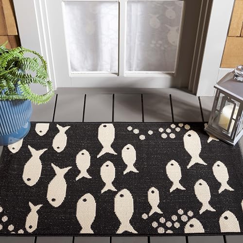 SAFAVIEH Washable Rug Outdoor Courtyard Collection - 2'3" x 5', Black & Beige,…