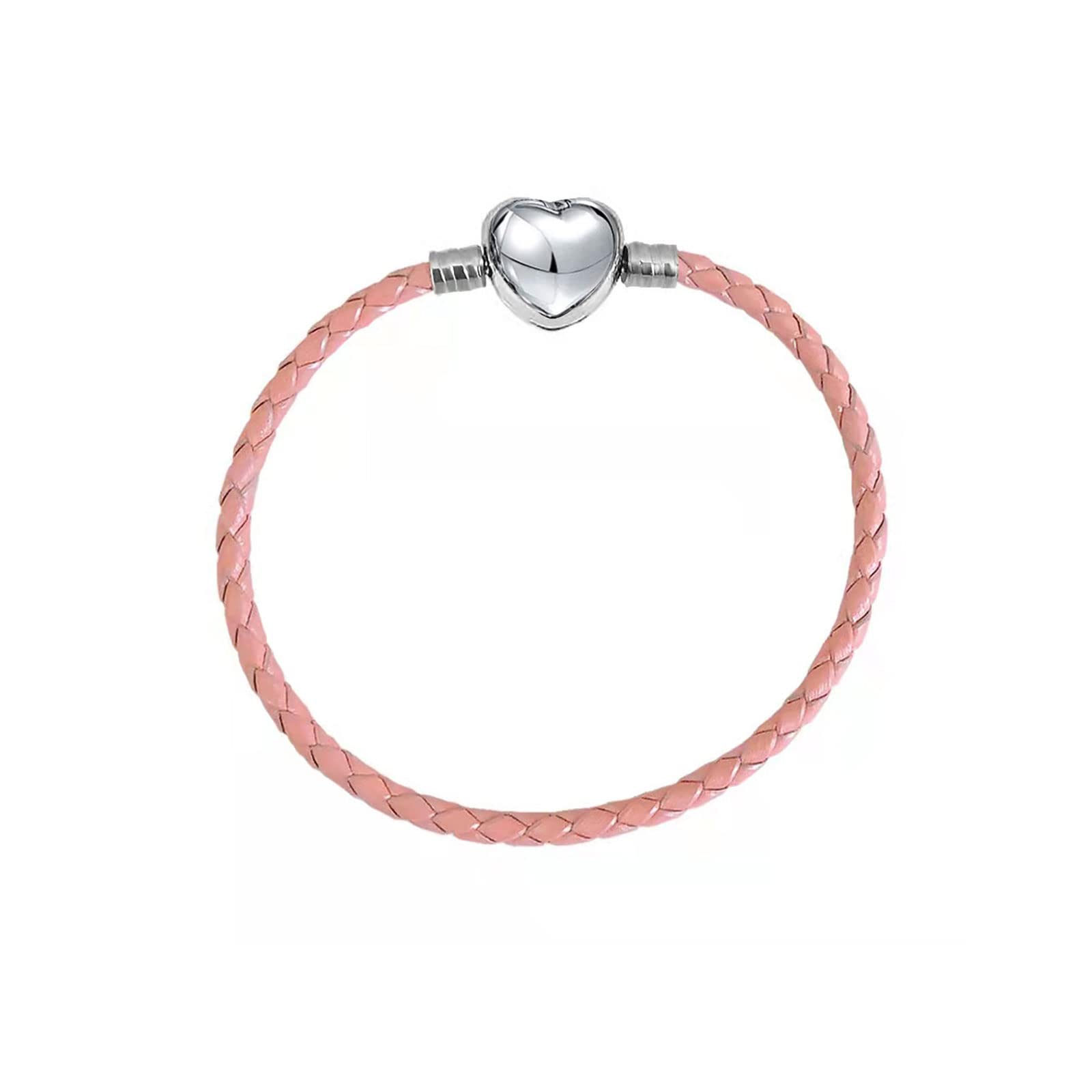KunBead Jewelry Womens Girls Pink Leather Charm Bracelets Stainless Steel Heart Love Clasp