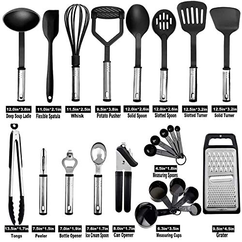 Kitchen Utensil Set 24 Nylon Cooking Utensils with Stainless Steel