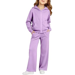 2 Piece Hoodies Sweatsuits for Girls Zip up Sweatshirt Wide Leg Sweatpants Sets Kids Open Front Tops Baggy Pants Set
